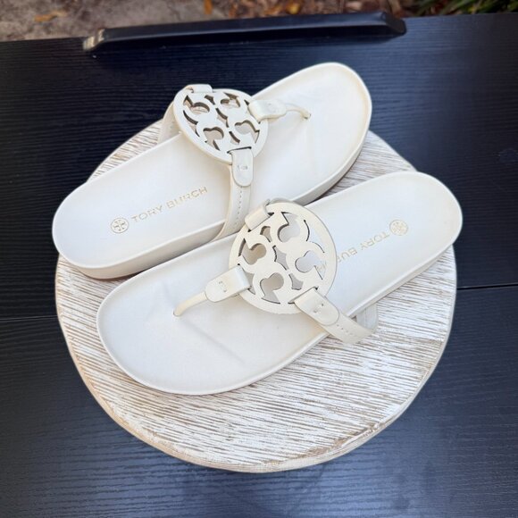 TORY BURCH MILLER CLOUD 9 Women's Leather Sandal White Summer Beach Resort New - Picture 5 of 13